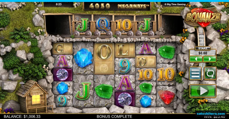 Base board showing Bonus Complete and $23.46 won