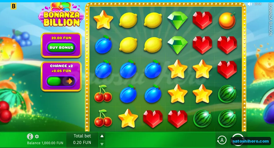 Base screen with fruit, gems and side controls