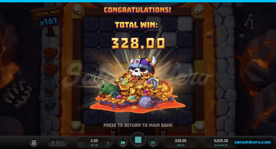 Treasure win screen with $328.00 total