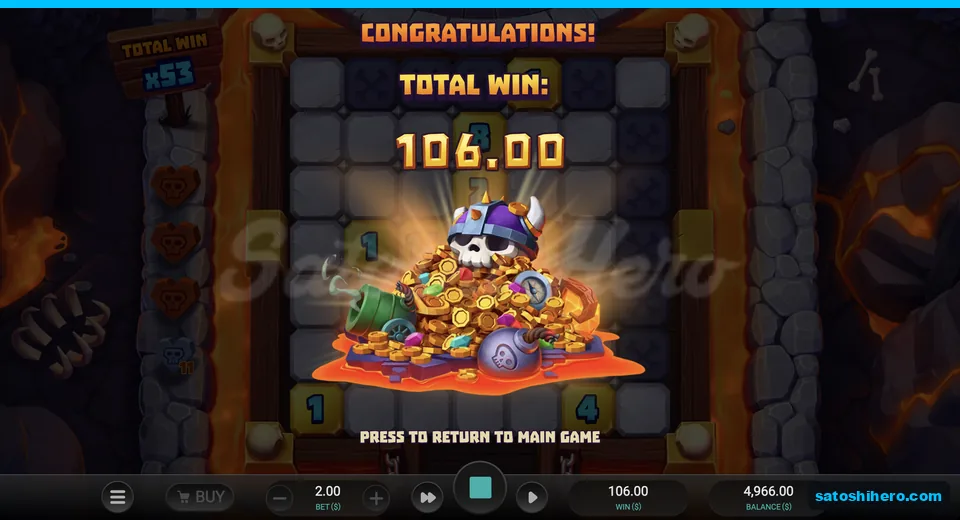 Bought bonus win screen showing $106.00