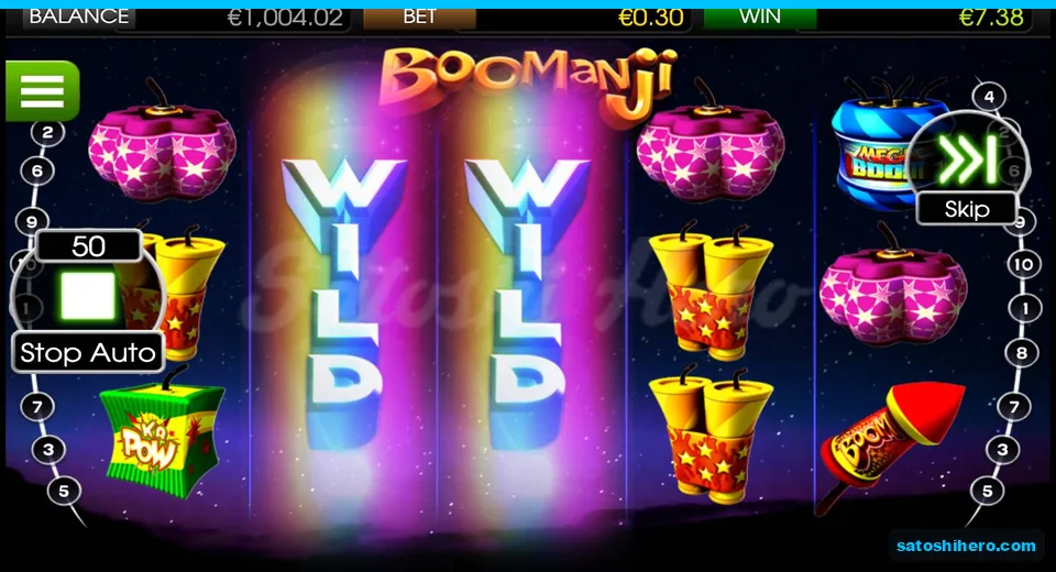 $7.38 win displayed with expanded wilds on reels 2 and 3