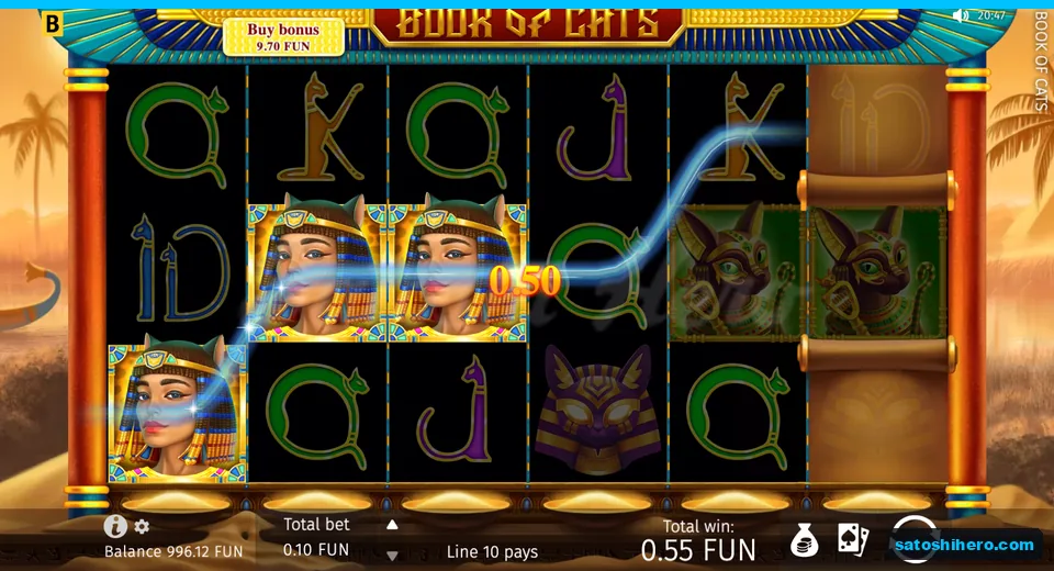 Win panel with Cleopatra line and 0.55 FUN