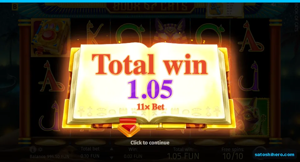 Final free spins screen showing 1.05 FUN