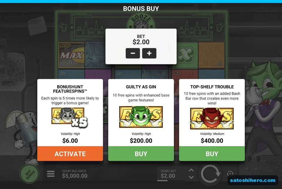 Bonus buy menu lists three paid choices
