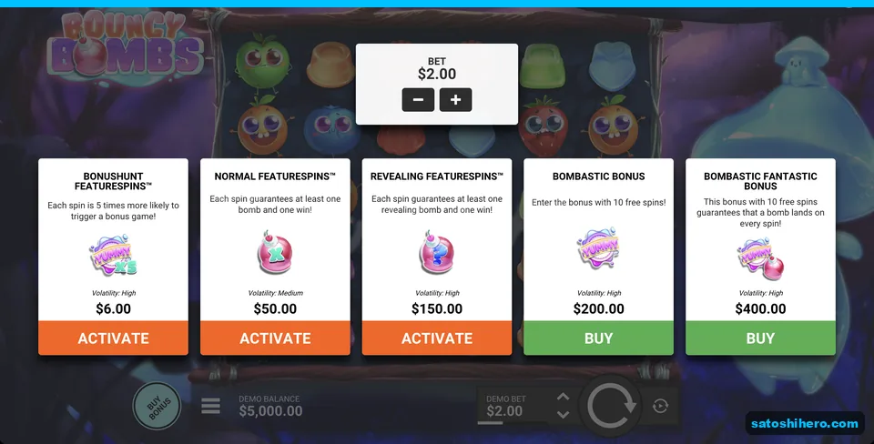 Bonus buy menu lists five options