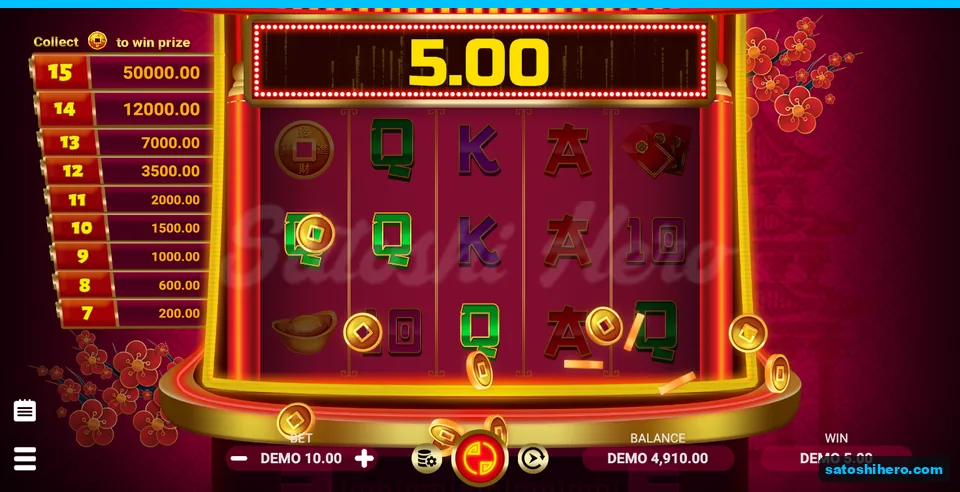 5.00 DEMO win shown across three Q symbols