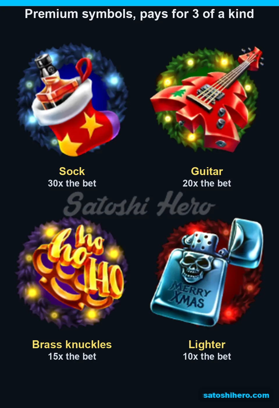 30x Sock, 20x guitar, 15x knuckles and 10x lighter shown