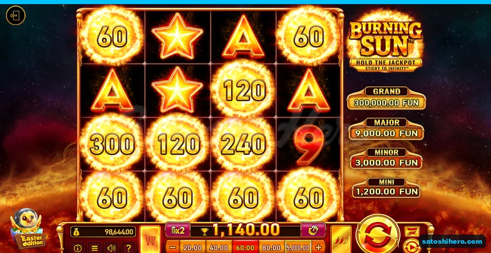 Board layout with locked coins and 1,140.00 win displayed