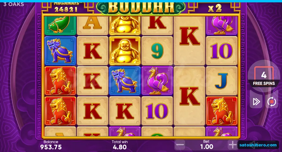 Free-spins layout showing x2 multiplier and 4 spins left