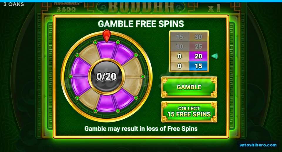 Gamble wheel layout offering 15 spins and Collect button