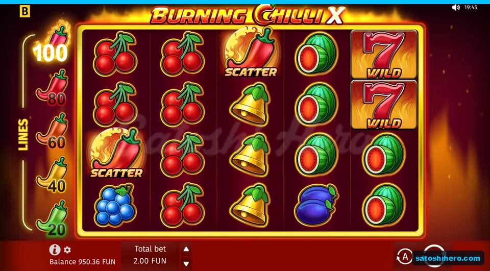Base screen showing fruit reels and line selector