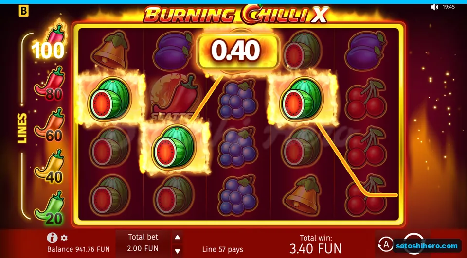 Win screen with watermelons lit on a line