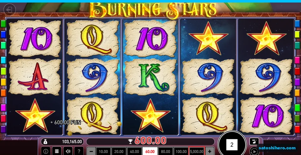Board showing four Stars and a 600.00 win counter