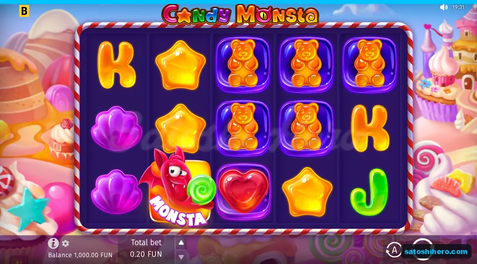 Base screen with jelly symbols and 0.20 bet