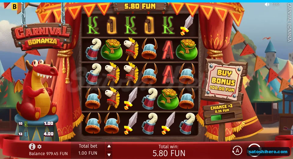 Win screen showing 5.80 FUN across helmet, horse, and letter groups