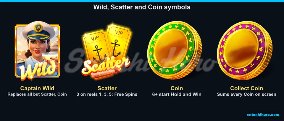 Info screen showing wild scatter and coin symbols