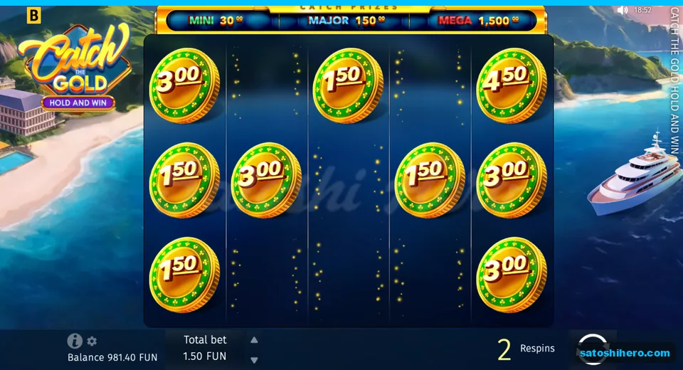 Bonus screen with ten held coin values