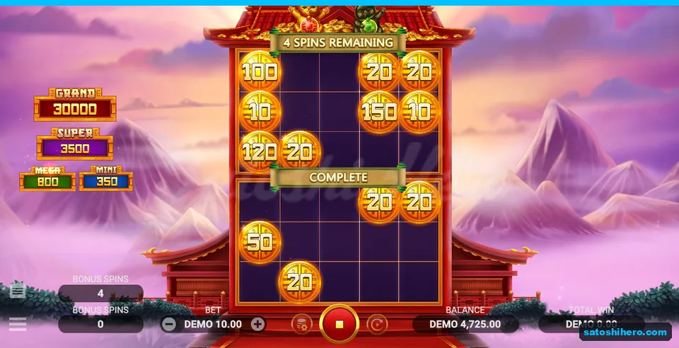 Eight gold coins above a completed four-coin lower field