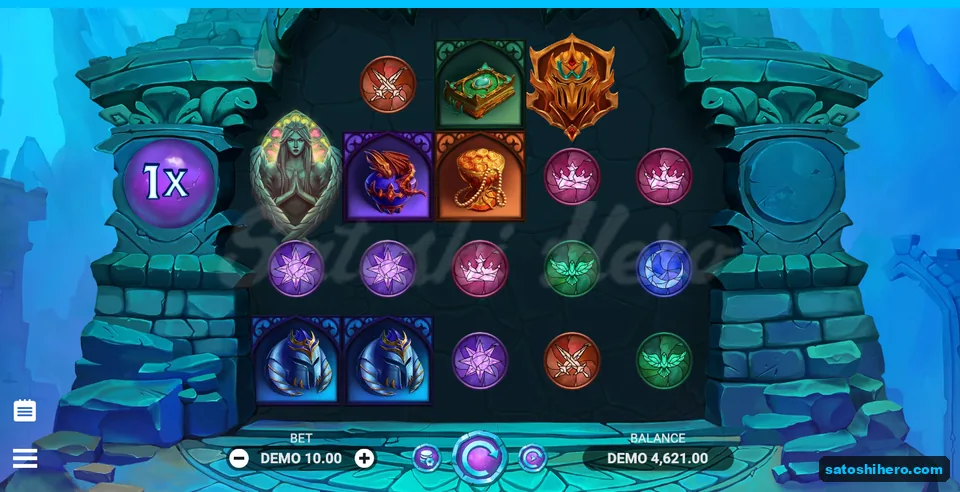 1x multiplier, 10.00 DEMO bet, and 4,621.00 DEMO balance