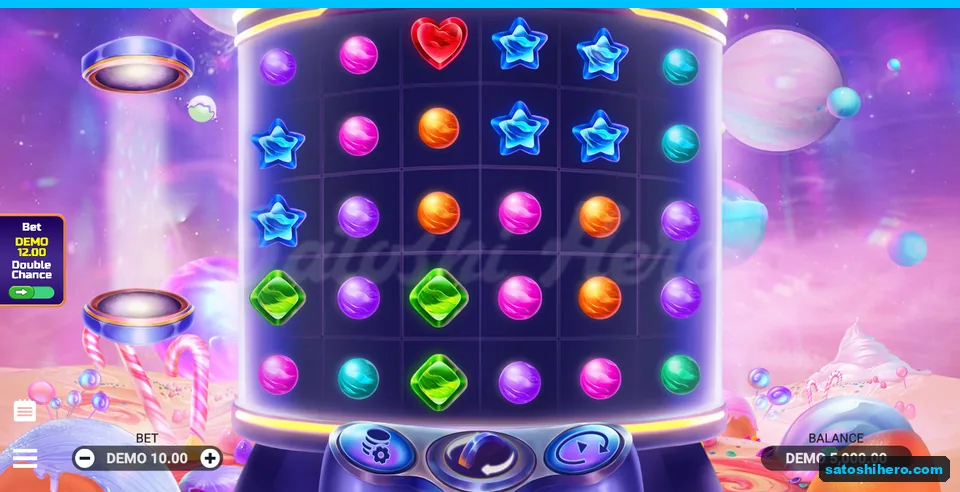 5,000.00 DEMO balance on a pastel candy grid