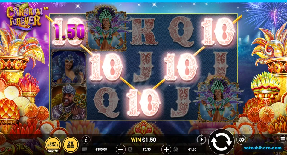 1.50 euro win highlighted across five 10 symbols