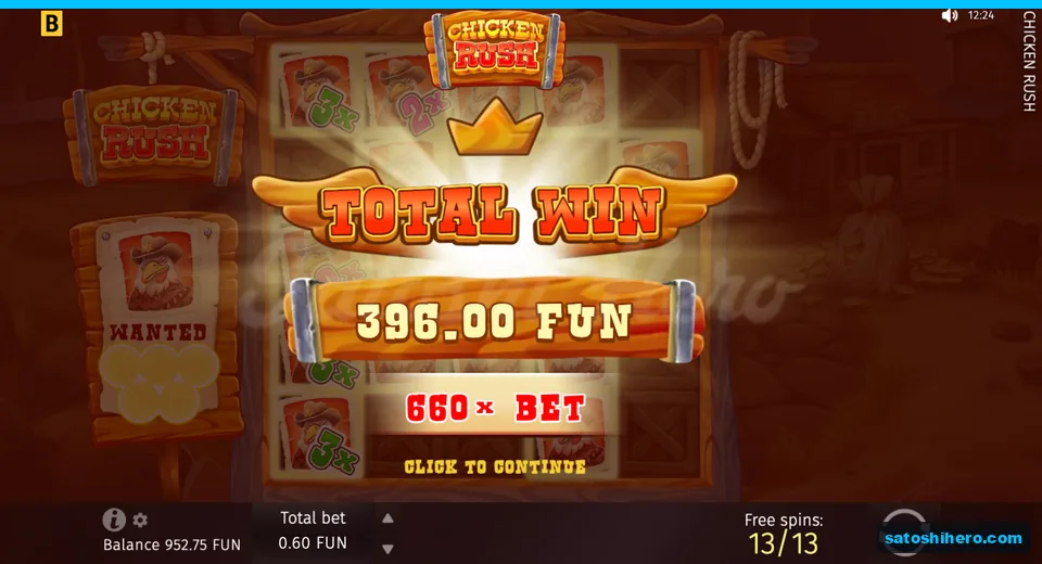 Total Win screen showing $396.00 and a 660x result