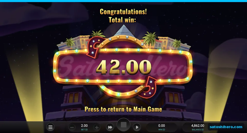 Casino marquee shows $42.00 bought win