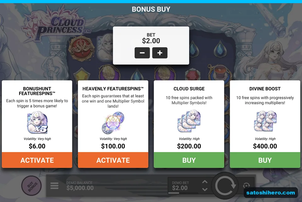 Bonus buy panel lists four feature prices
