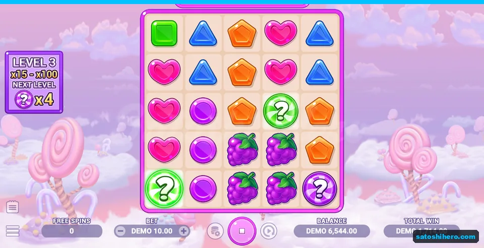 Level 3 panel with three Gum Drops and 1,714.00 win