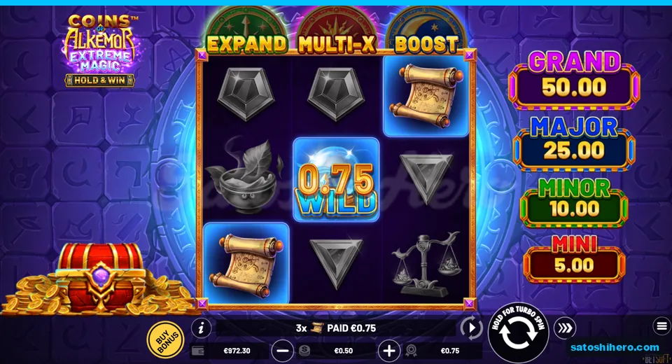 $0.75 line win shown with greyed symbols