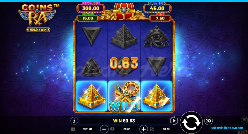 $0.63 win shown with pyramids and wild
