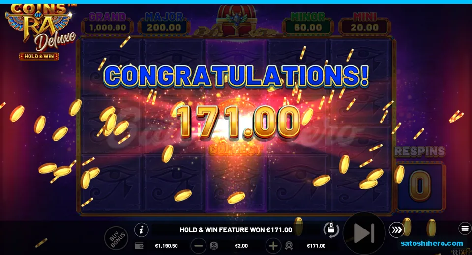 $171.00 congratulations screen over locked coin grid