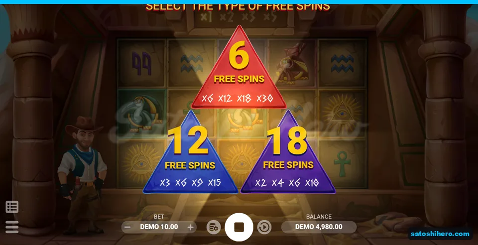 Six, twelve, and eighteen free-spin pyramid choices displayed