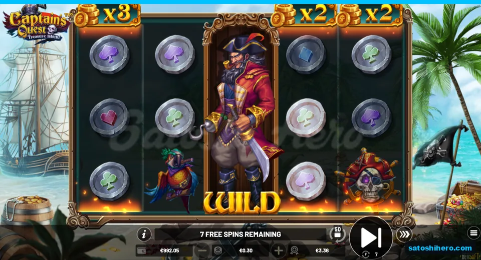 Seven free spins remain with three treasure reels