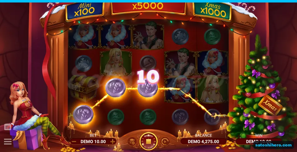 10.00 win shown on candy cane line