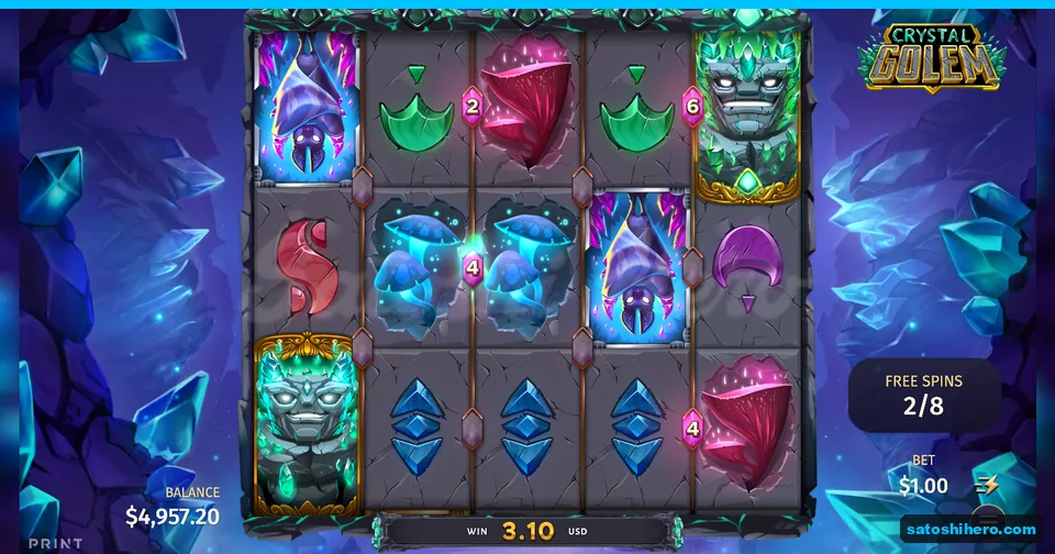 Free spins grid with Wilds and numbered gems