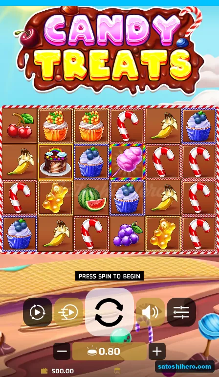 $0.80 bet and $500.00 balance beside settled candy grid