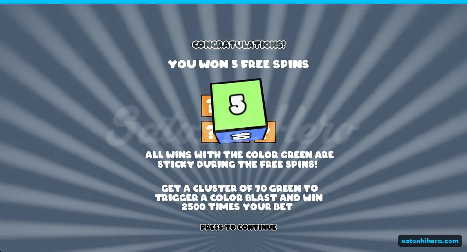 Award card shows five green sticky spins