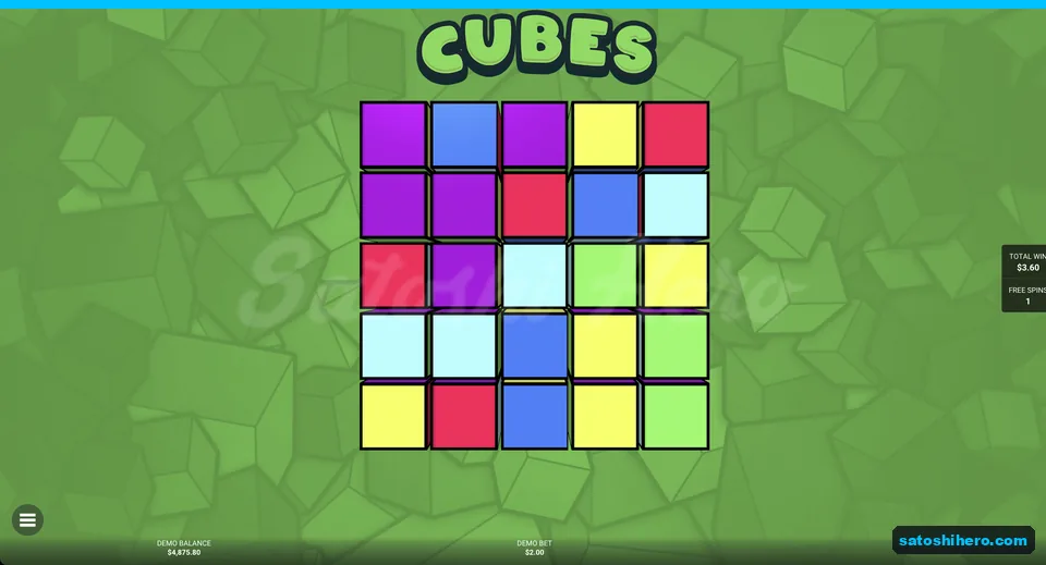 Green free-spin grid shows scattered cubes