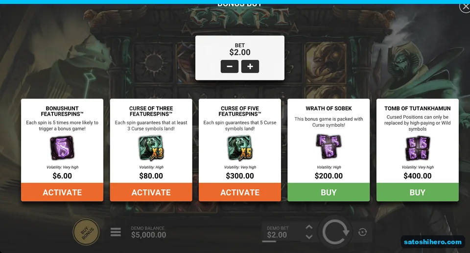 Bonus buy menu lists five purchase options