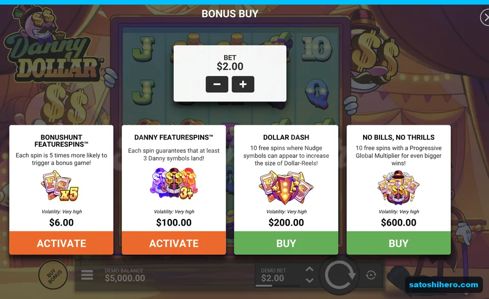 Bonus buy menu lists four prices