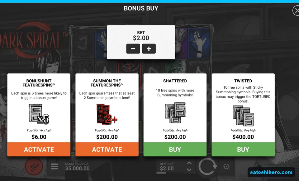 Bonus buy menu lists four paid options