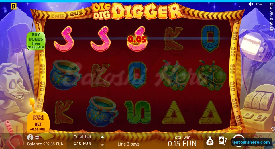 Win screen showing three glowing J symbols and $0.15
