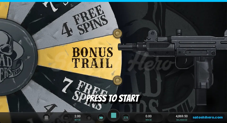 Machine gun points beside wheel prize segments