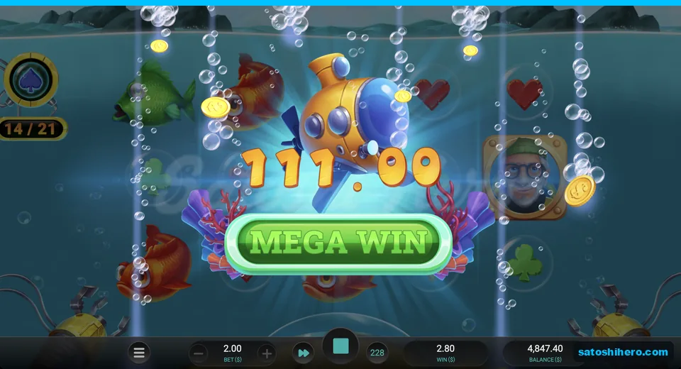 Yellow submarine above Mega Win result