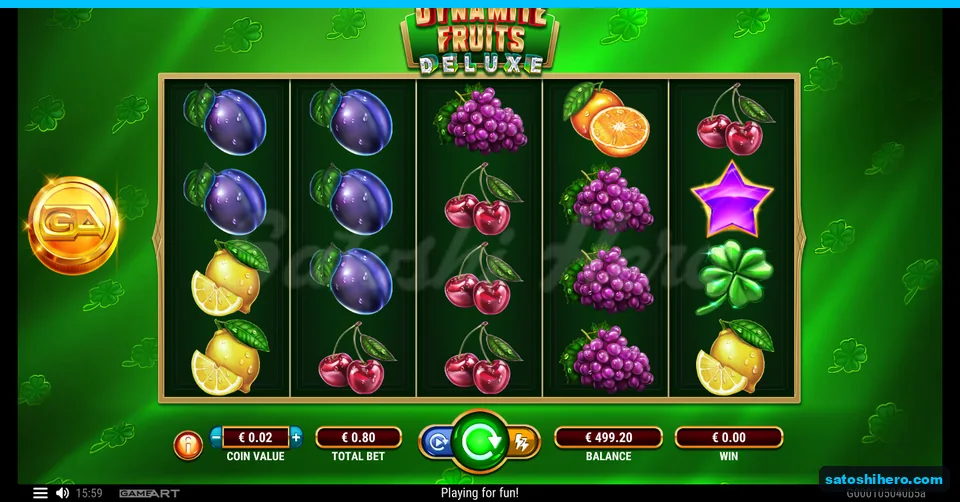 $0.00 win shown on the settled four-row fruit grid