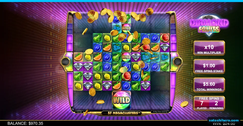 Free spin grid showing x10 multiplier