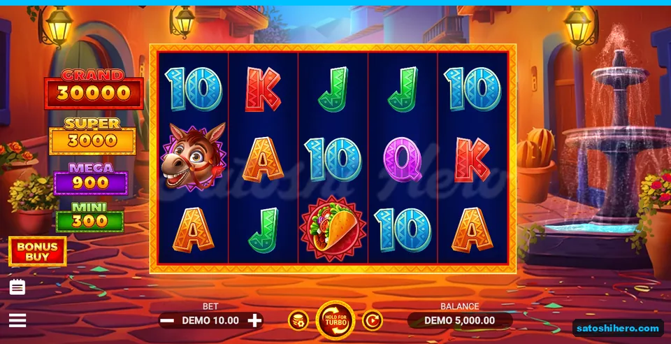 Four jackpot signs beside a settled five-by-three grid