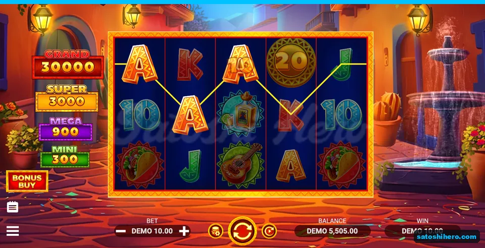 Three aces connected across a DEMO 10.00 win