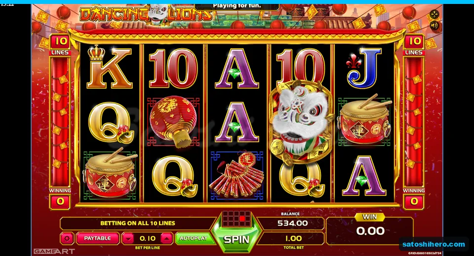 534.00 balance shown above red and gold five-reel grid